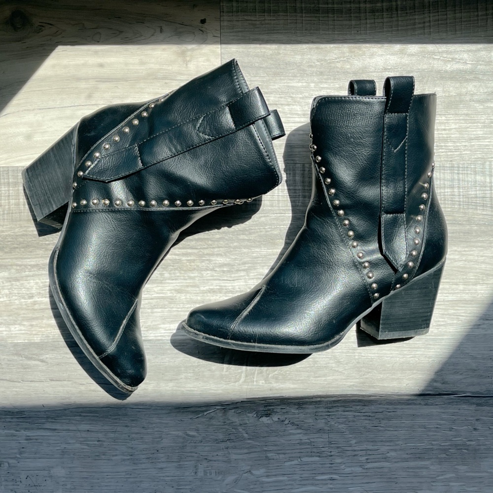 Altar’d State black, leather studded booties Size 8.5